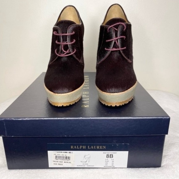RALPH LAUREN PURPLE ‘Eloise’ Bordeaux Bootie. Purple Calf Hair Heels 🤩. Size 8B - Picture 4 of 14